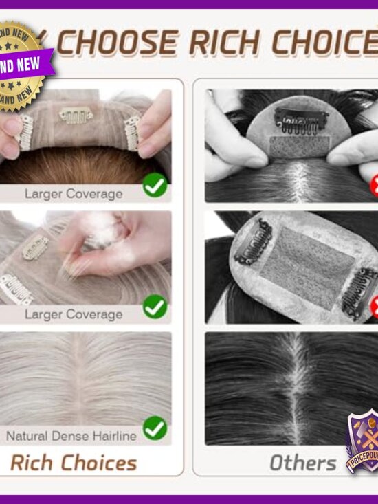 12 Inch Human Hair Topper with Bangs for Thinning Hair, Silk Base main image 6